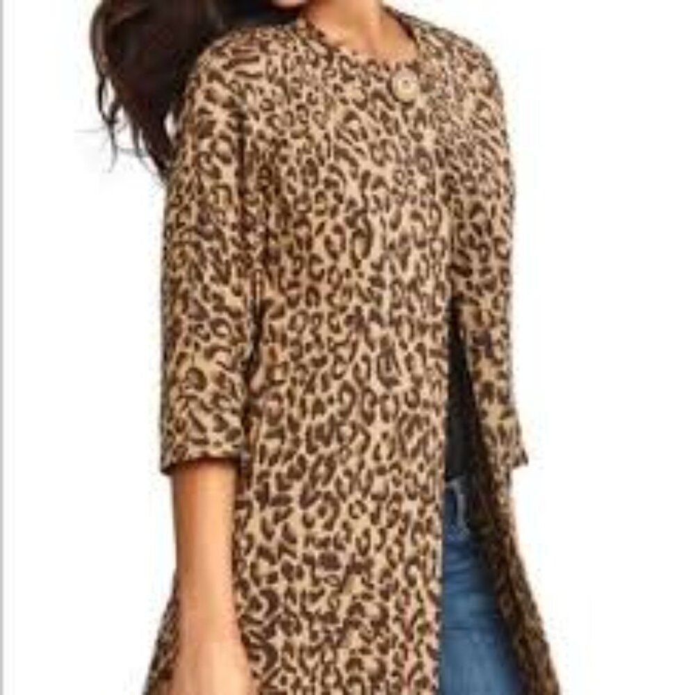 Carol Anderson By Invitation Leopard Print Jacket XS 3/4 Sleeve w/ Pockets